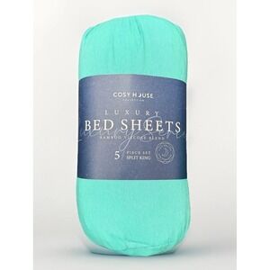 Set Of 5 Cosy House Luxury Bamboo Split King Cooling Hypoallergenic -TURQUOISE